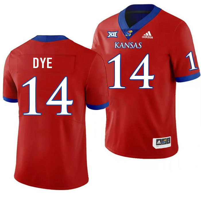 Men #14 Jalen Dye Kansas Jayhawks College Football Jerseys Stitched Sale-Red - Click Image to Close